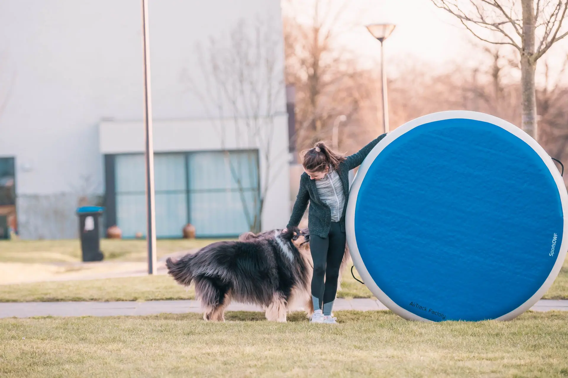 Girl and dog with AirSpot outside