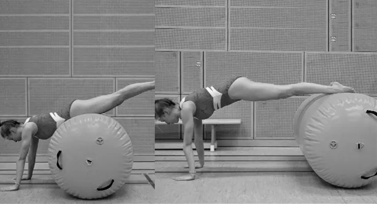 Gymnast practicing with airroll