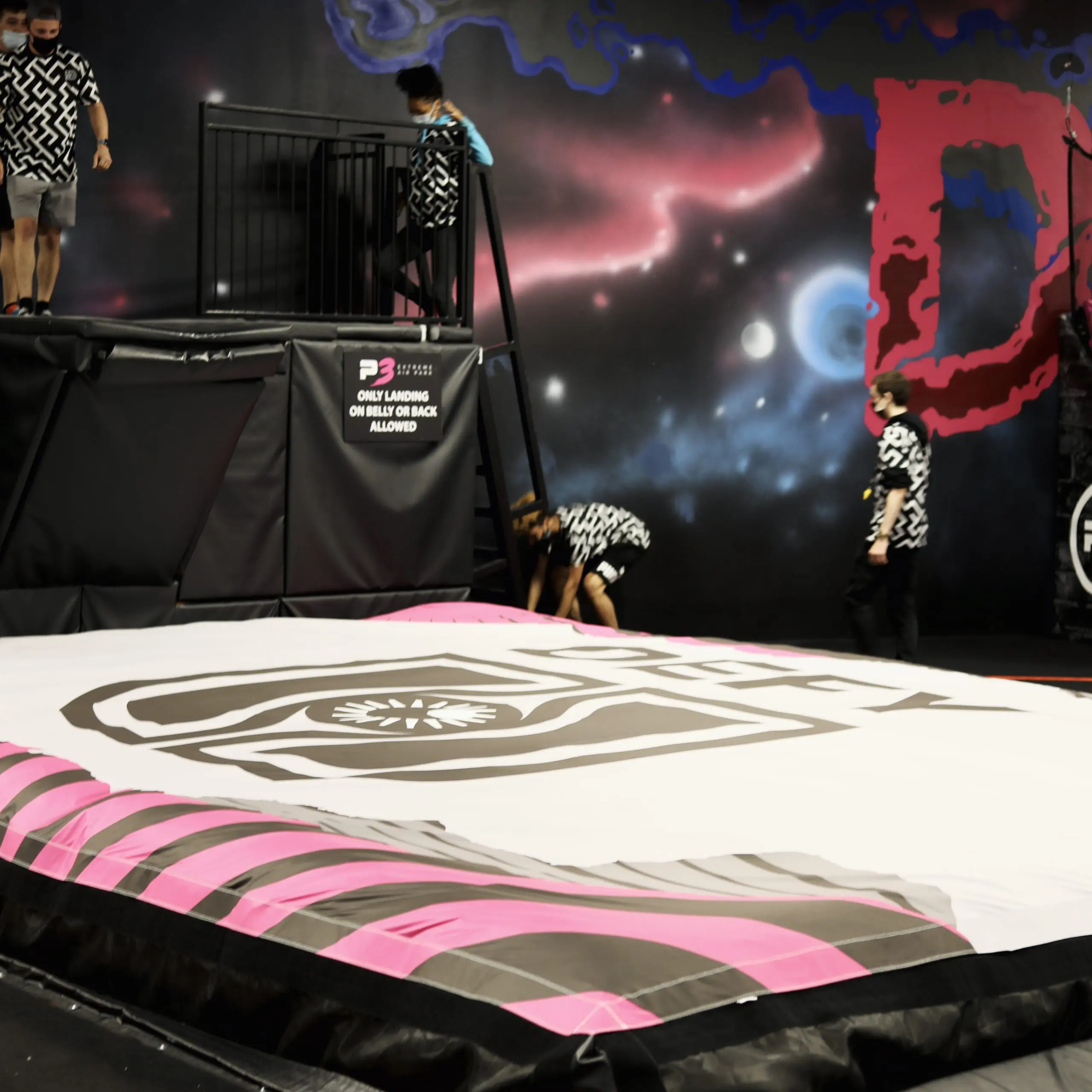 Defy trampoline park pink airbag design